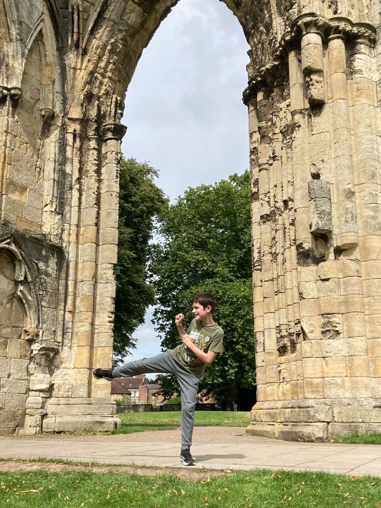 Mitchell practicing karate in York