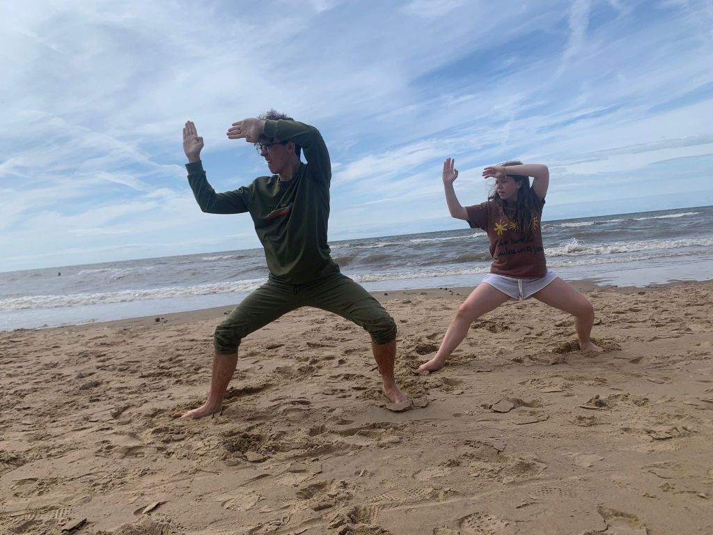 Hannah & Jack, Sensei John P's daughter & son practicing karate on Blackpool beach